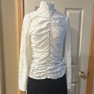 Elegant White Lace Ruched Blouse